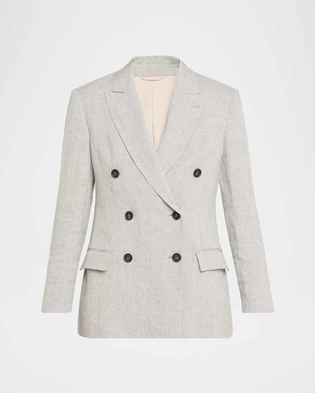 Metallic Cotton-Linen Canvas Double-Breasted Blazer